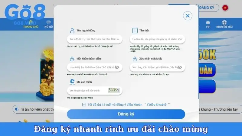 Đăng ký nhanh rinh ưu đãi chào mừng